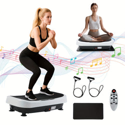 Multi-Functional Vibration Plate 120-Speed Adjustable 8-10mm Effective Vibration Range with Music Mode 200W Power Supports 120kg Includes Yoga Mat + Resistance Bands + Remote, Vibration Plate Exercise Machine for Women, Fitne