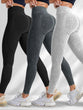 3PCS Womens Hiden Scrunch Sand Wash Print Yoga Pants - Stretchy, Seamless Leggings For Fitness, Running