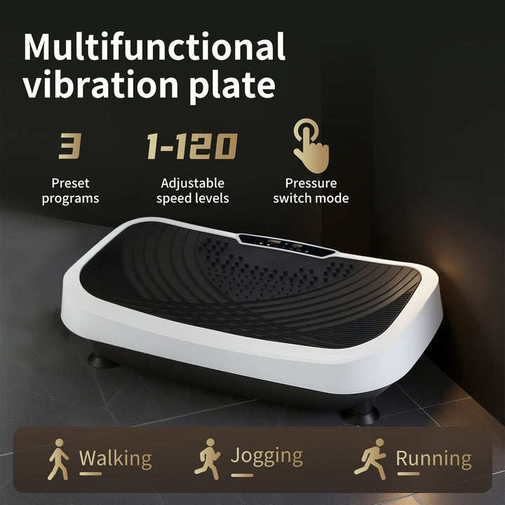Multi-Functional Vibration Plate 120-Speed Adjustable 8-10mm Effective Vibration Range with Music Mode 200W Power Supports 120kg Includes Yoga Mat + Resistance Bands + Remote, Vibration Plate Exercise Machine for Women, Fitne
