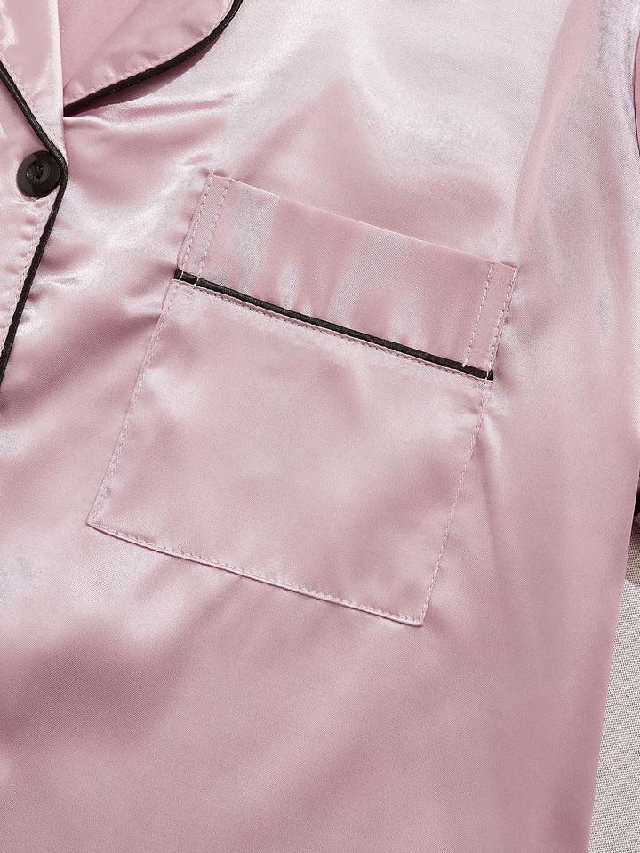 3 Sets Satin Pajama Set, Short Sleeve Lapel Top & Elastic Waistband Shorts, Women's Sleepwear & Loungewear