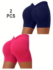 2pcs Women's High-Waisted Yoga Shorts - Black, Breathable, Quick-Dry, Comfort Fit for Fitness & Yoga, Sportswear Essentials|Minimalist Design|Stretchable Fabric