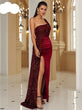 Wine Sequin Velvet Evening Dress