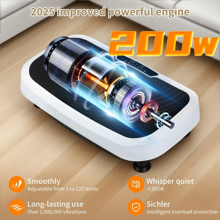 Multi-Functional Vibration Plate 120-Speed Adjustable 8-10mm Effective Vibration Range with Music Mode 200W Power Supports 120kg Includes Yoga Mat + Resistance Bands + Remote, Vibration Plate Exercise Machine for Women, Fitne