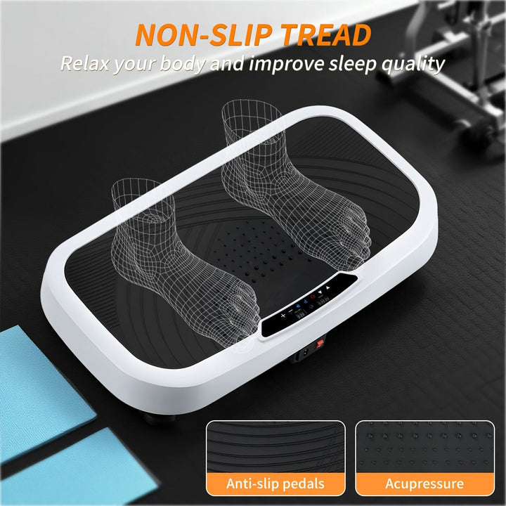 Multi-Functional Vibration Plate 120-Speed Adjustable 8-10mm Effective Vibration Range with Music Mode 200W Power Supports 120kg Includes Yoga Mat + Resistance Bands + Remote, Vibration Plate Exercise Machine for Women, Fitne