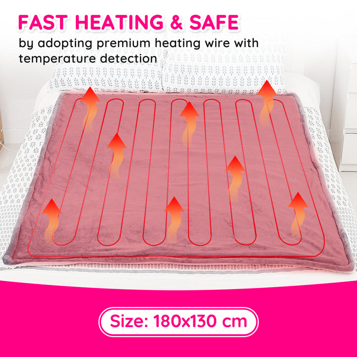 Electric Heated Blanket Throw 180 x 130 cm, Flannel Sherpa, Fast Heating, 10 Temperature Settings, Timer 9 Hrs Auto-Shutdown, Big Screen, for Home or Office, Machine Washable, ETL Certified, Gray