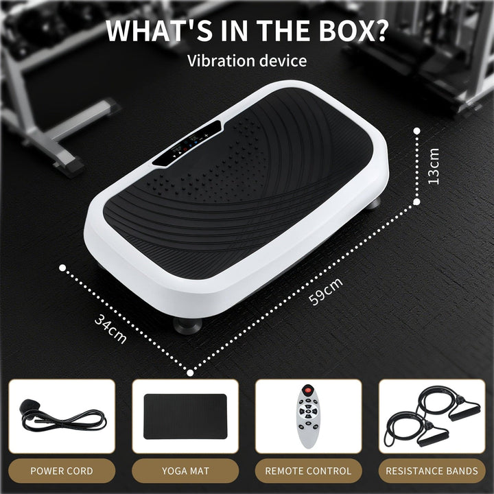 Multi-Functional Vibration Plate 120-Speed Adjustable 8-10mm Effective Vibration Range with Music Mode 200W Power Supports 120kg Includes Yoga Mat + Resistance Bands + Remote, Vibration Plate Exercise Machine for Women, Fitne