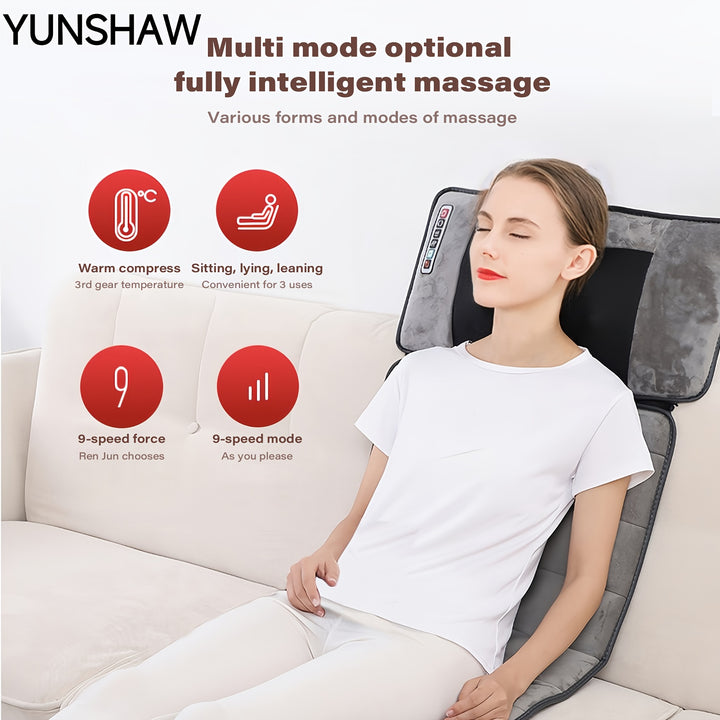 YUNSHAW Full Body Massager Mat with Heat & Movable Shiatsu Neck Back Massager Pillow, Lumbar Traction & Relax,9 Vibration Motors & Back Heating Pad,Full Body Massager for Neck Back Waist Hip Leg, Massage Gift For Mom/Dad/Wome