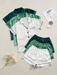 3 Sets Satin Pajama Set, Short Sleeve Lapel Top & Elastic Waistband Shorts, Women's Sleepwear & Loungewear
