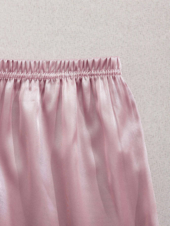 3 Sets Satin Pajama Set, Short Sleeve Lapel Top & Elastic Waistband Shorts, Women's Sleepwear & Loungewear