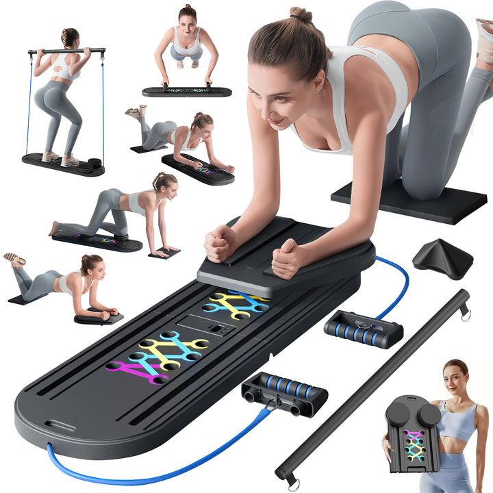 6-in-1 Pilates Board Set with Counter, Multifunctional Home Workout Kit with Accurate Rep Tracking, Portable & Foldable Body Toning Equipment