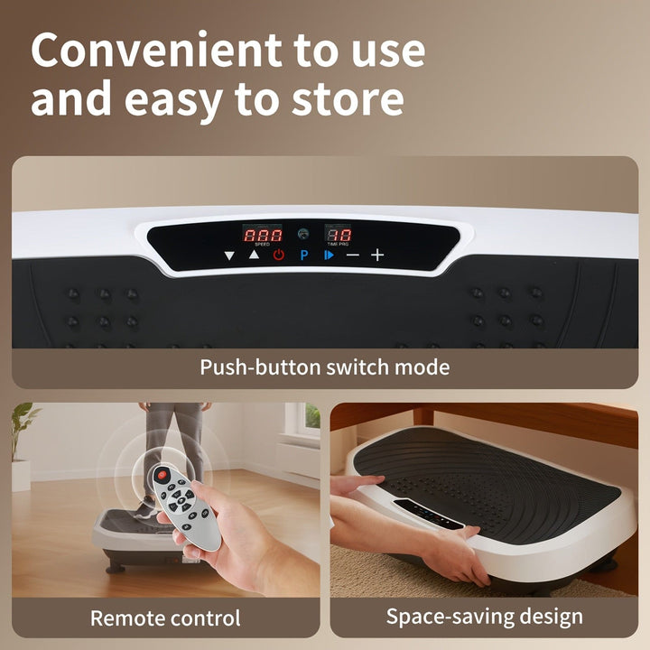 Multi-Functional Vibration Plate 120-Speed Adjustable 8-10mm Effective Vibration Range with Music Mode 200W Power Supports 120kg Includes Yoga Mat + Resistance Bands + Remote, Vibration Plate Exercise Machine for Women, Fitne