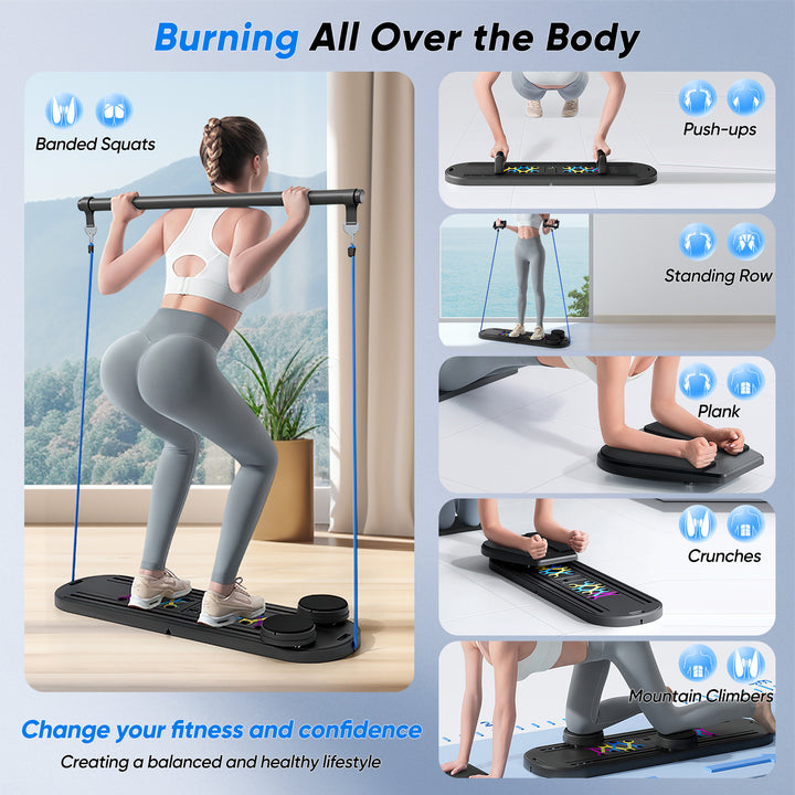6-in-1 Pilates Board Set with Counter, Multifunctional Home Workout Kit with Accurate Rep Tracking, Portable & Foldable Body Toning Equipment