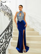 Missord Elegant halter Blue Velvet Sleeveless Cutout Sequin Dress