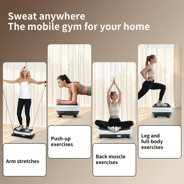 Multi-Functional Vibration Plate 120-Speed Adjustable 8-10mm Effective Vibration Range with Music Mode 200W Power Supports 120kg Includes Yoga Mat + Resistance Bands + Remote, Vibration Plate Exercise Machine for Women, Fitne
