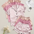 3 Sets Satin Pajama Set, Short Sleeve Lapel Top & Elastic Waistband Shorts, Women's Sleepwear & Loungewear
