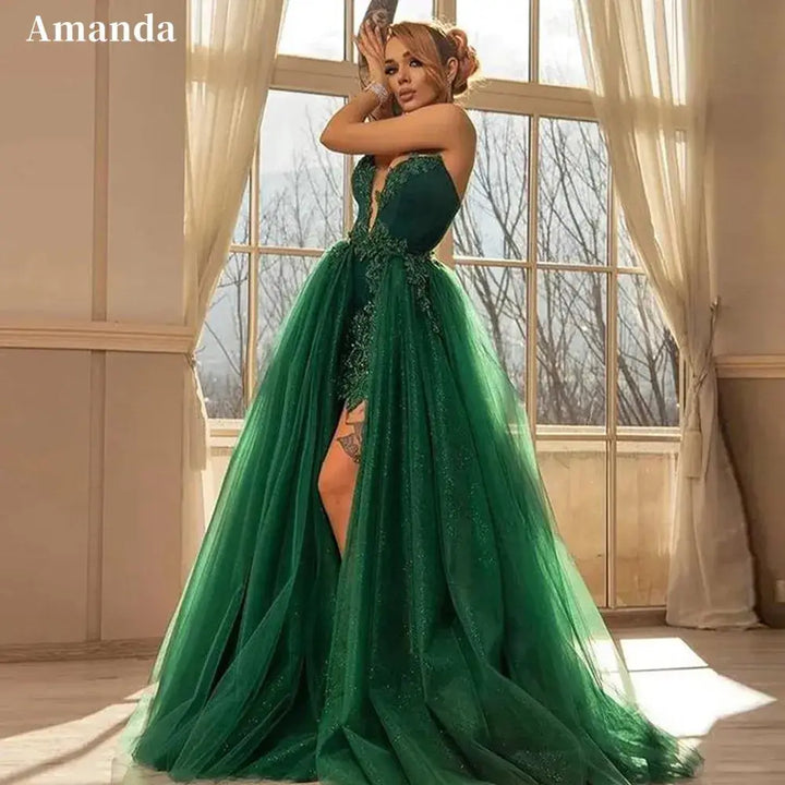 Luxury Cocktail Ball Gown sweep train Green  Prom Dress