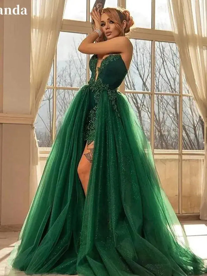 Luxury Cocktail Ball Gown sweep train Green  Prom Dress