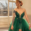 Luxury Cocktail Ball Gown sweep train Green  Prom Dress