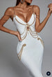 White Chain Spaghetti Strap V-Neck Split Bandage Bodycon dress