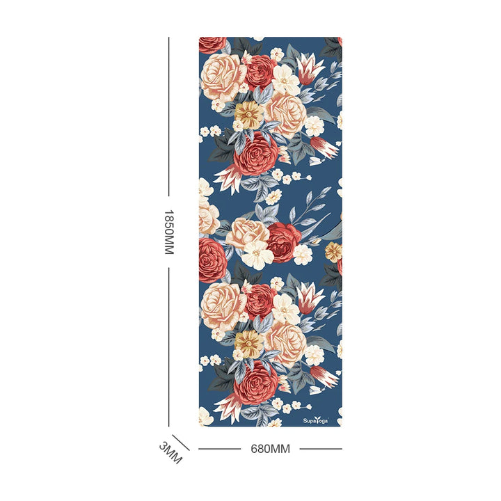 WT020 Custom Eco-Friendly 3mm Yoga Mat Nature Rubber with Blue Rose Flower Design Pilate Gym Exercise Suede Mat Stock Available