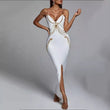 White Chain Spaghetti Strap V-Neck Split Bandage Bodycon dress