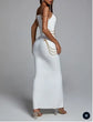 White Chain Spaghetti Strap V-Neck Split Bandage Bodycon dress