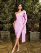 Runway Bownot One Sleeve Orange Purple Long Sleeve Rayon Bandage Bodycon Dress