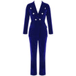 New Navy Blue V-Neck Long Sleeve Sexy 2 Piece suit Set