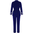 New Navy Blue V-Neck Long Sleeve Sexy 2 Piece suit Set