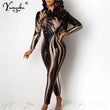 Sexy see through black Sequin bodycon jumpsuit women summer birthday party club outfits jumpsuits Long sleeve bodysuit overalls