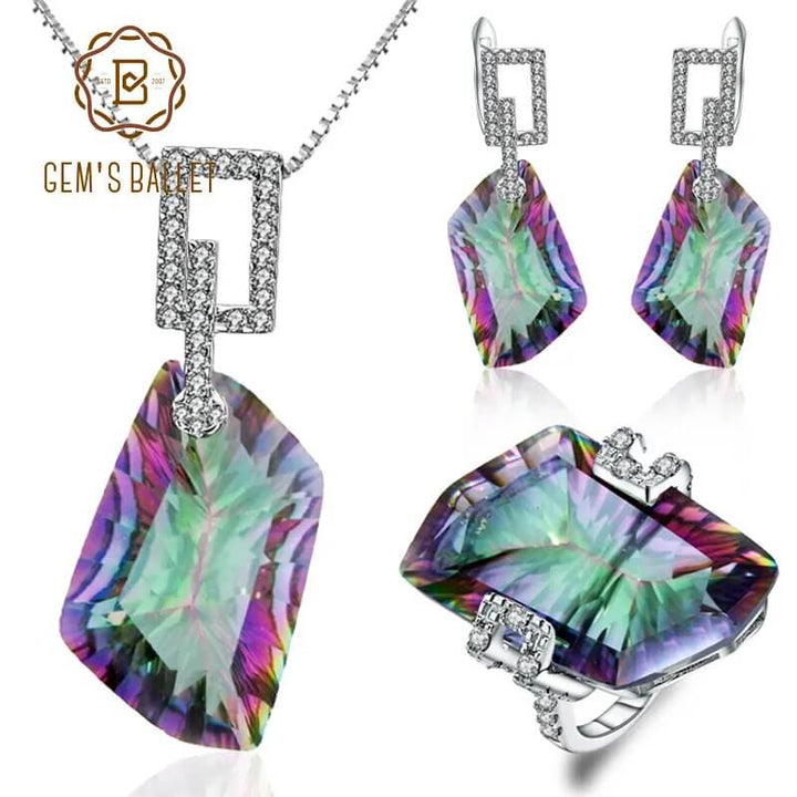 Rainbow Mystic Quartz Gemstone Jewelry Sets 925 Sterling Silver