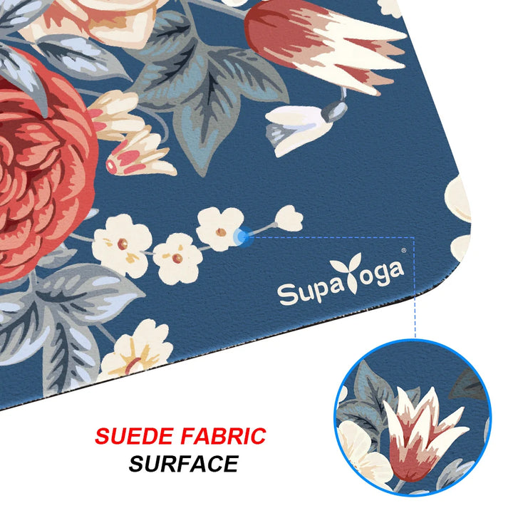 WT020 Custom Eco-Friendly 3mm Yoga Mat Nature Rubber with Blue Rose Flower Design Pilate Gym Exercise Suede Mat Stock Available