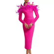 Elegant Bandage Feathers Long Sleeve Bodycon midi dress