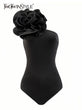 TWOTWINSTYLE Spliced Appliques Skinny Bodysuits For Women Strapless Sleeveless High Waist Solid Bodysuit Female Summer Fashion