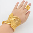 Dubai Cuff Bangle with Ring For Women 18k Gold