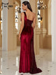 Missord Wine Sequin Velvet Evening Dress 2023 Elegant Women One Shoulder Draped Split Guest Wedding Party Prom Dresses Long Gown