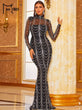 Sequins See Though High Neck Wave Long Sleeves Bodycon Maxi Party Prom Dress