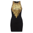 Black Sequined Metal Beaded Elastic pencil  Dress