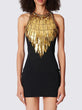 Black Sequined Metal Beaded Elastic pencil  Dress