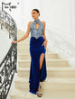 Missord 2023 Blue Velvet Evening Dresses Women Elegant Halter Sleeveless Cutout Sequin Thigh Split Maxi Mermaid Party Prom Dress