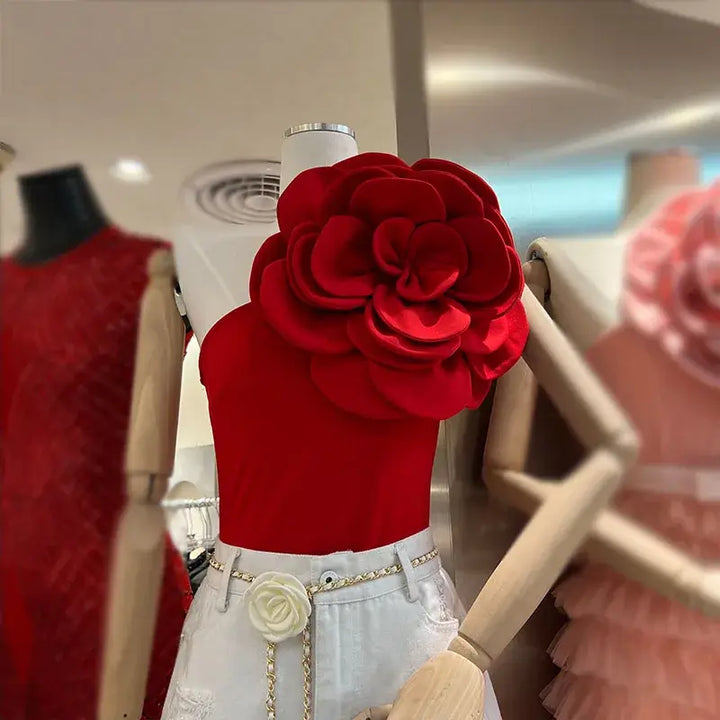 Three-Dimensional Large Flower Single Shoulder Jumpsuit Bodysuits