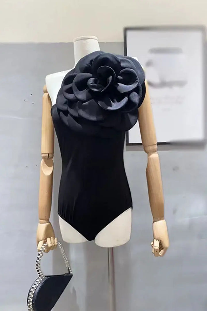 Three-Dimensional Large Flower Single Shoulder Jumpsuit Bodysuits