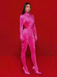 Jumpsuit Rosered Color Velvet Women Sexy Bodycon Sleeve