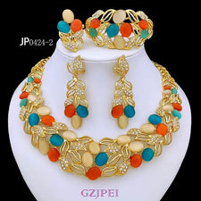 Luxury, Italian 18K Gold Plated Vintage Opal Jewelry Set