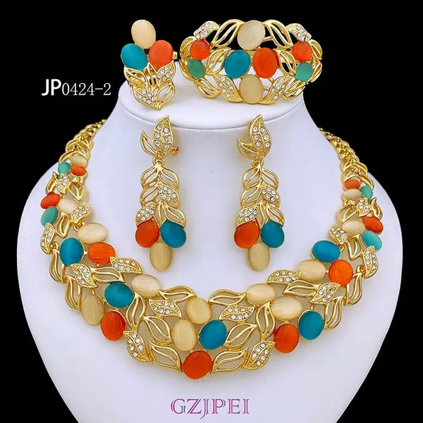 Luxury, Italian 18K Gold Plated Vintage Opal Jewelry Set