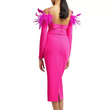 Elegant Bandage Feathers Long Sleeve Bodycon midi dress