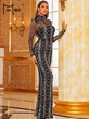 Sequins See Though High Neck Wave Long Sleeves Bodycon Maxi Party Prom Dress