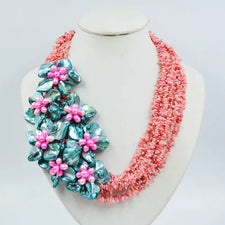 African 8rows Yellow Coral  Beads Flower Necklace 22