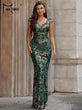 Missord Luxury Green Evening Dresses Women Elegant Glittery Sequin V-neck Tassels Bodycon Party Prom Dress Sleeveless Long Gown