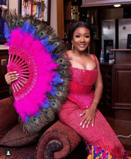 Promotion Price Feather Hand Fan Handmade Orange Bride African Dance Lace Feather Fans for Wedding Party Gift Dropshipping